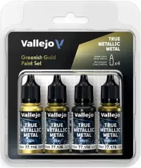 Ilustracja produktu Vallejo: 77.267 - True Metallic Metal - Greenish Gold Paint Set (4)